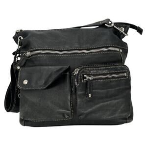 FOSSIL Sutton Crossbody Bag Black Pebbled Leather Messenger Purse Pockets Zip